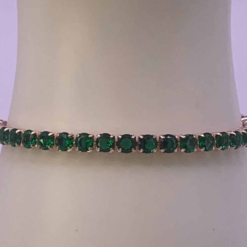 18 K Rose Gold Plated Tennis Bracelet Round 4mm Green Cubic Zirconia - Picture 1 of 4